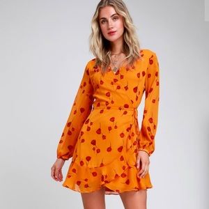 MAREENA ORANGE FLORAL PRINT LONG SLEEVE WRARDress